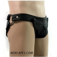 LEATHER JOCKSTRAP WITH DETACHABLE BULGE AND METAL RINGS